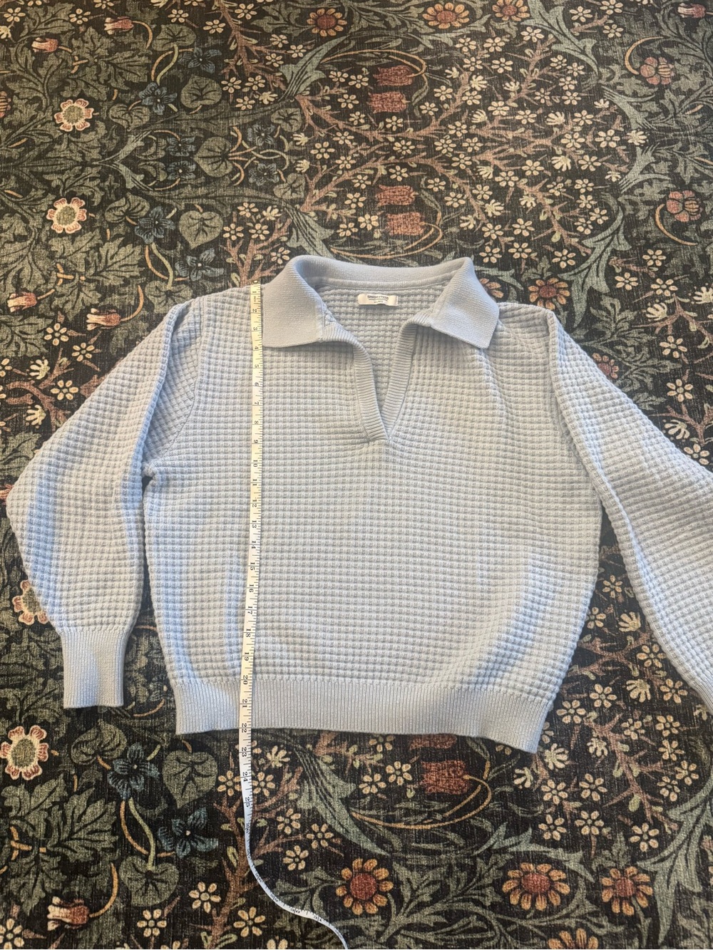 Light Blue Waffle Knit Polo Sweater